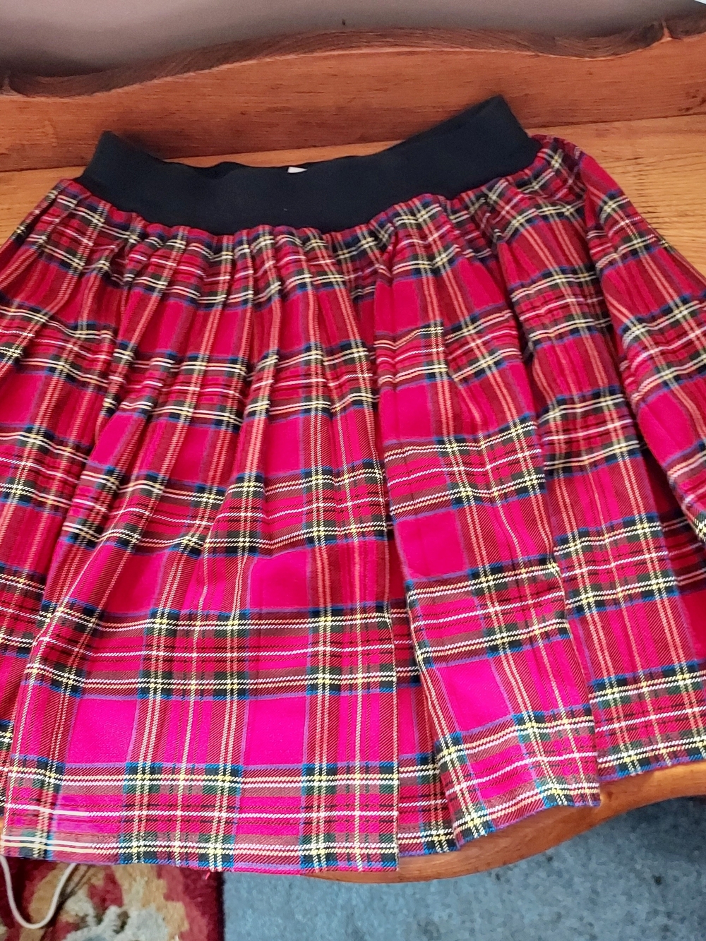 Xhilaration Womens Red Plaid Pleated Tartan Mini Skirt Elastic Waistband Size M